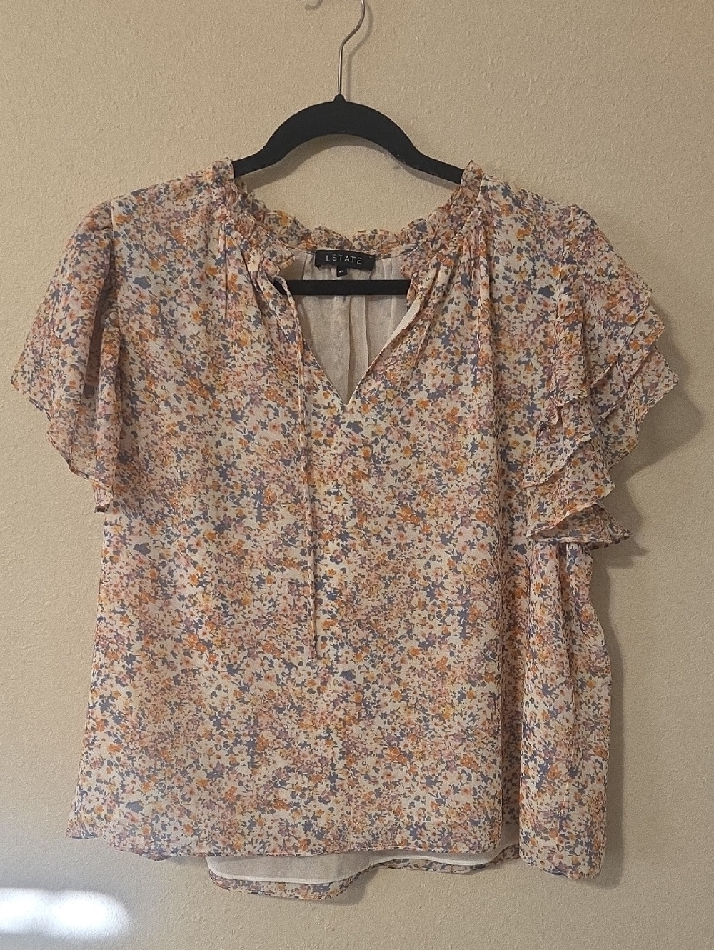 1. State Pastel Floral Ruffle Sleeve Blouse